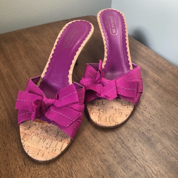 COACH Cork & Leather Kitten Heel Fuchsia Bow - Picture 4 of 7